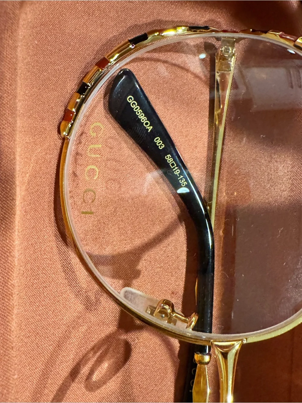 Gucci GG0596OA Oversized Clear Lens Glasses | Gold | Case Included